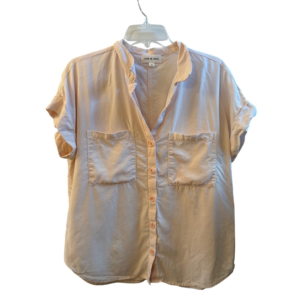 Cloth & Stone Anthropologie Pink Button Down Shirt Short Sleeve Cuffed Medium